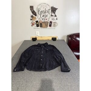 Georg Roth Los Angeles Men's Suede Leather Navy Blue Pearl Snap Button Down Sz S